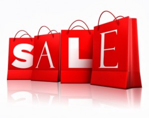 Shopping bags spelling out SALE